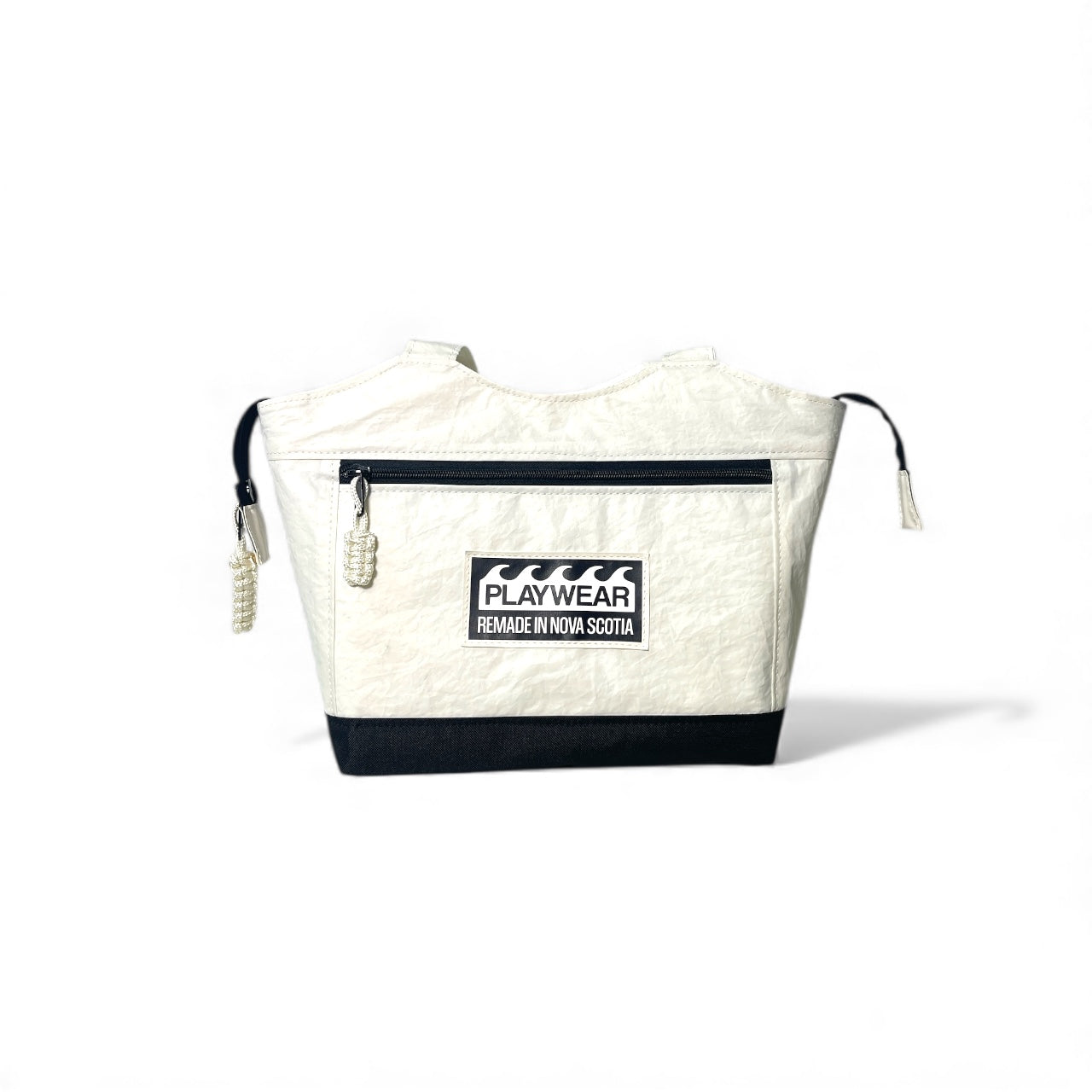 White bag with black accents and a visible brand logo on a white background