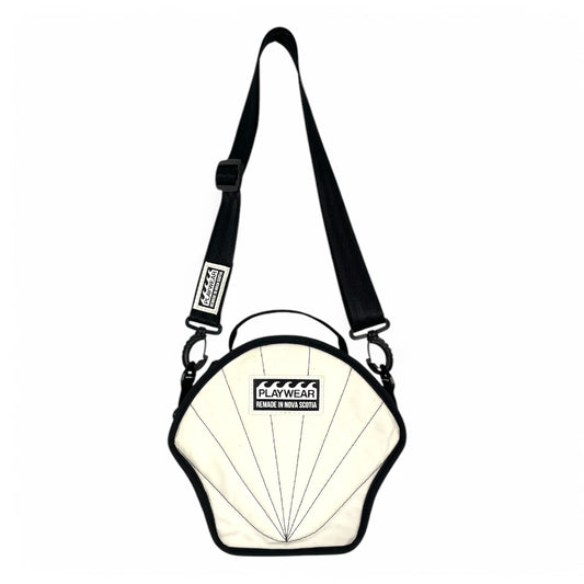 SUSTAINABLY MADE IN CANADA. UPCYCLED BY PLAYWEAR FROM SAILS. SMALL SHELL PURSE FOR EVERYDAY USE. 
